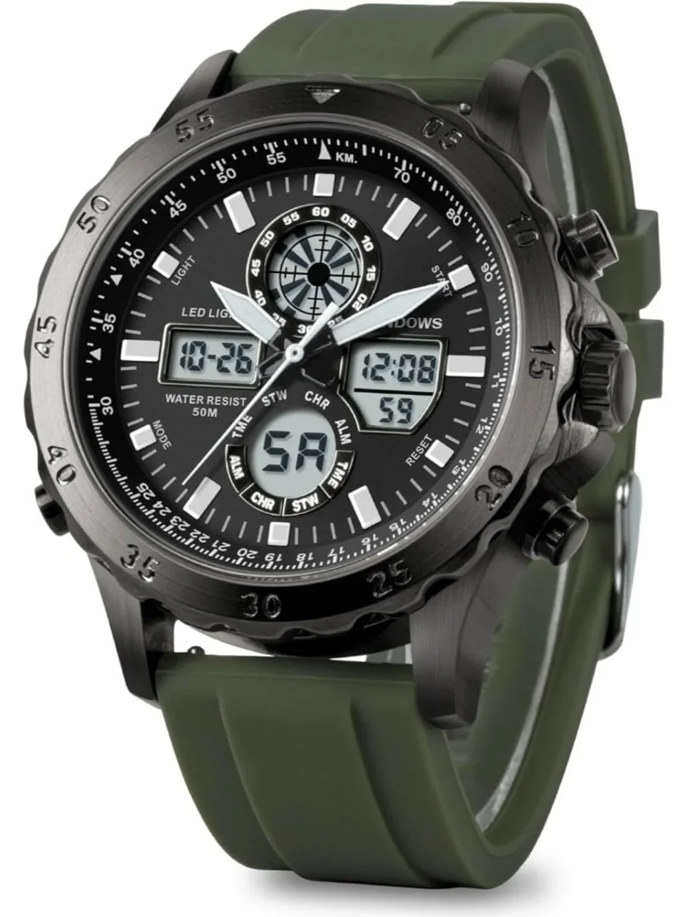 Men's Army Green Analog Quartz Waterproof Military Multifunctional Digital Watch
